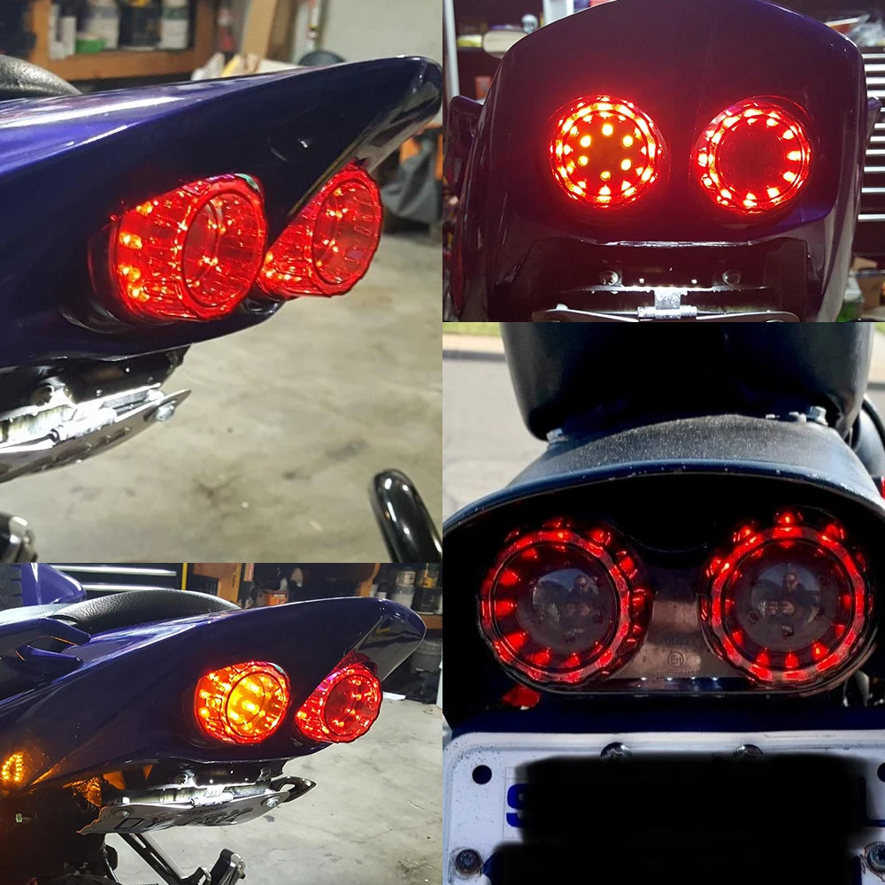 

Universal 12V Motorcycle Signal Lights Twin Dual Motorbike Taillight Rear Lamp Twin Light License Plat LED Integrated Tail Light