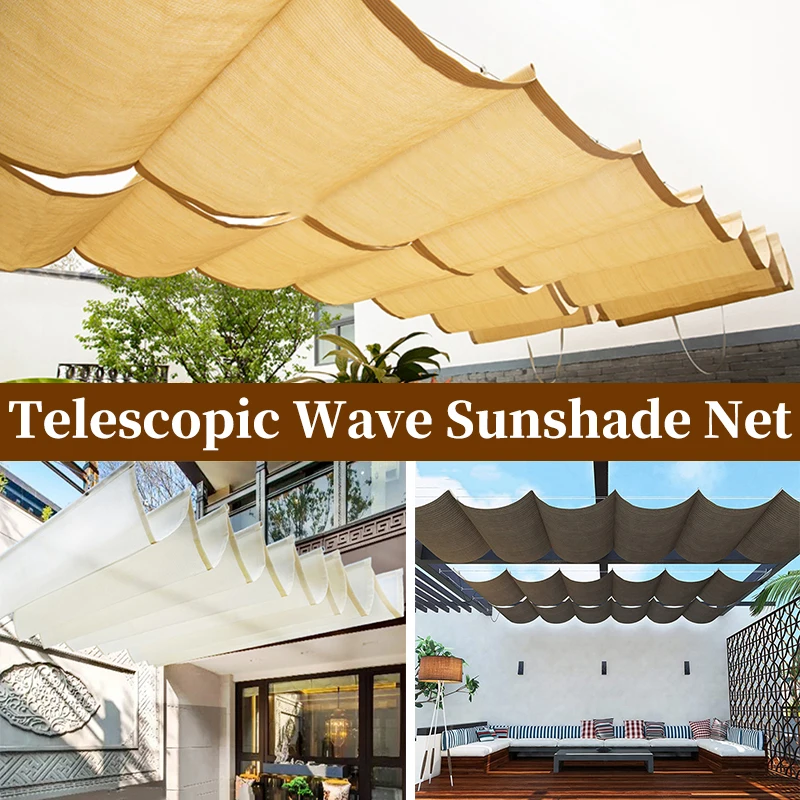 

Customize 1Pc 130x300cm Beige Telescopic Wave Sunshade Net With Accessories(Excluding Steel Pipe）