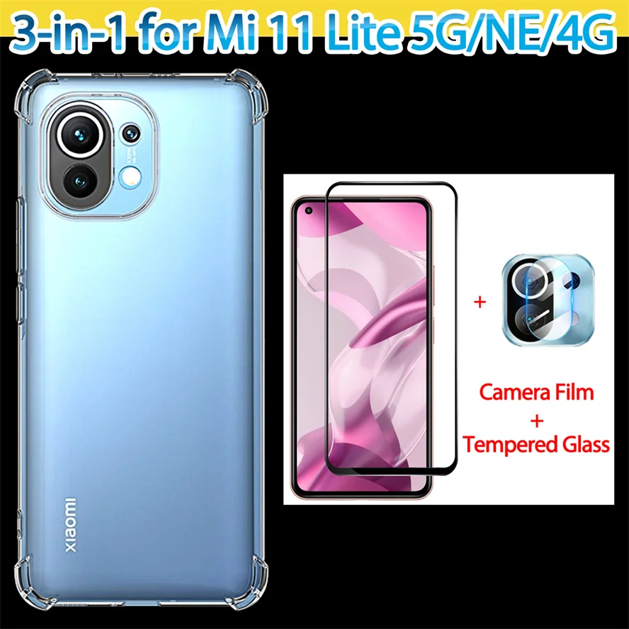

case + 9d glass for xiaomi 11lite 5g ne shockproof silicone cover mi11 lite xiaomi 11 lite ne phone cases mi 11lite 5g