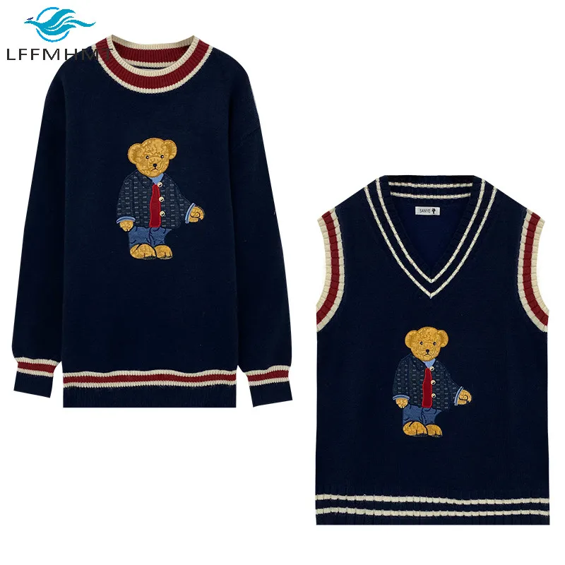 

Japanese women's Cartoon Bear embroidered sweater, warm informal clothes, used in Kawai in winter
