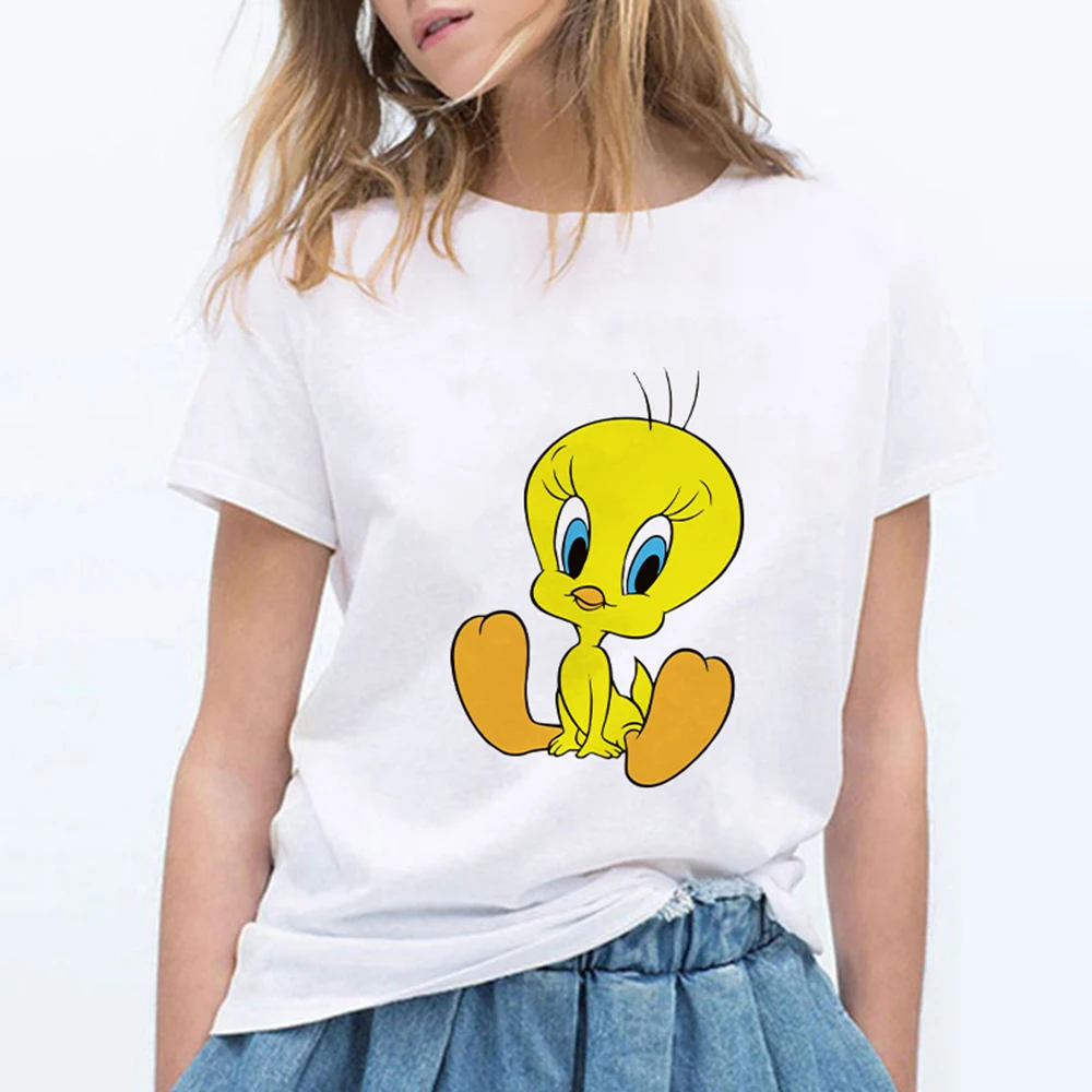 Looney tung птичка Твити женские футболки забавный Vogue Harajuku уличная одежда большого размера Футболка женская одежда