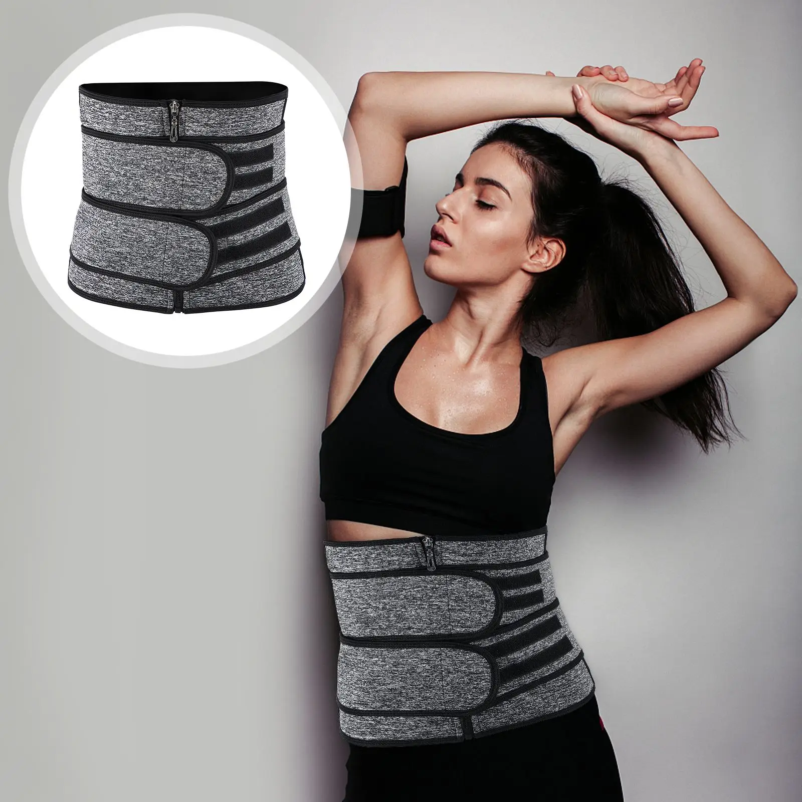

1Pc Sport Bellyband Exercising Waist Band Zipper Style Staylace for Female Gray