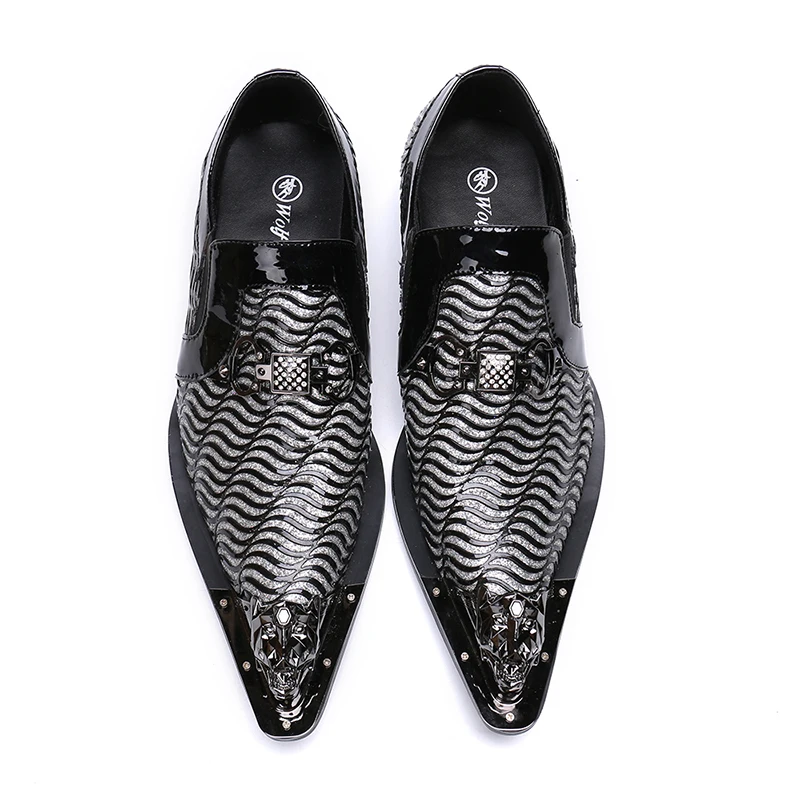 

NA132 Italian Style Luxury Men Shoes Genuine Leather Pointed Toe Men Dress Shoes Black Silver Men Brand Oxfords Shoes