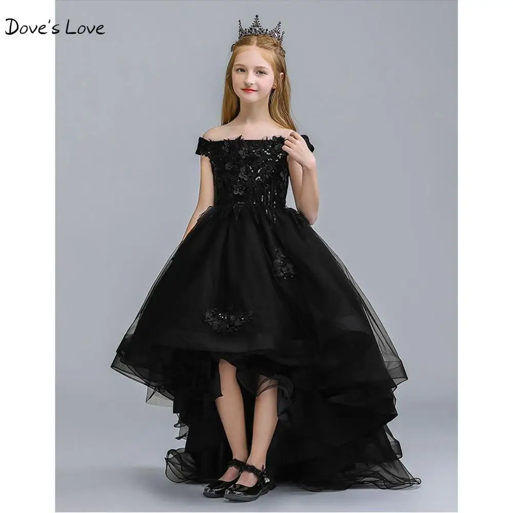Черные Платья с цветочным узором для девочек 2020 модное короткое длинное бальное