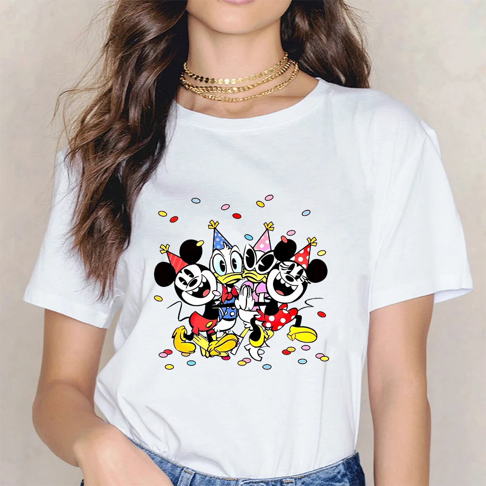 

Disney T-shirts 2021 Summer Woman Funny Mickey Fashion Cartoon Short Sleeved Couples Oversize T Shirt Harajuku Femme Streetwear