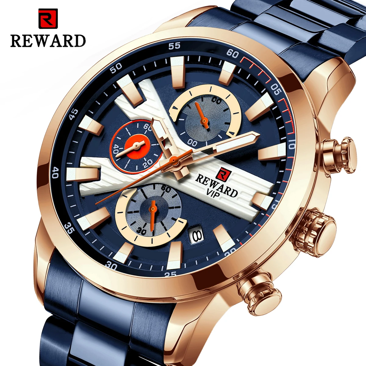REWARD Business Men Watch Waterproof Chronograph Stainless Steel Quartz Wristwatch Male Luminous Top Brand Relogio Masculino