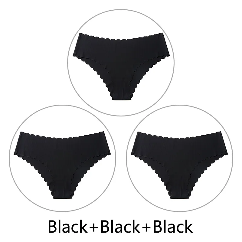Black Black Black 3 шт./партия, сексуальные бесшовные трусики с оборками для женщин, полосатые трусы с низкой посадкой, цельное нижнее белье, женское нижнее белье, американский размер xs-l - Цвет: Black Black Black