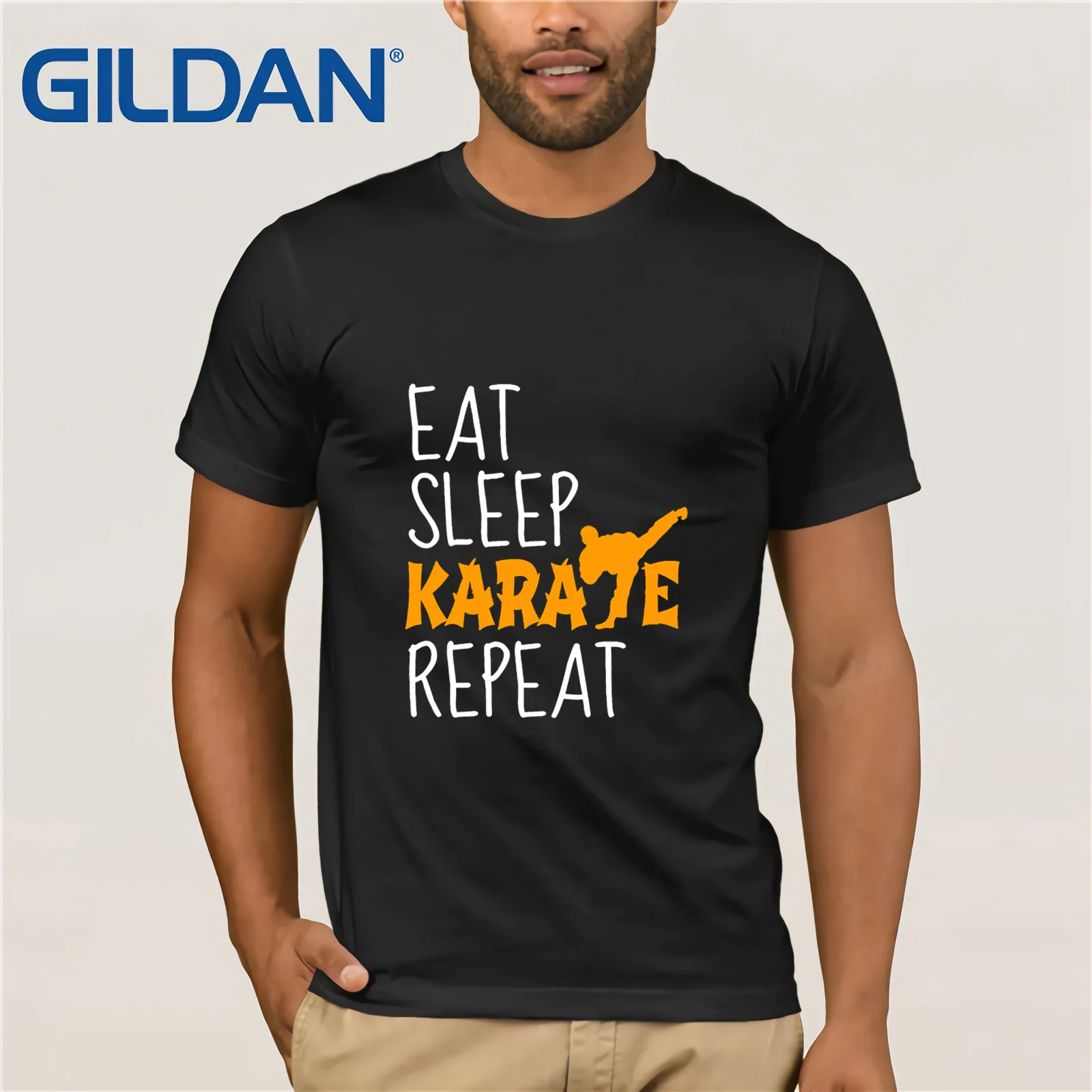 Eat Sleep Karate Repeat 2019 Летняя мужская футболка с коротким рукавом|Мужские футболки| |