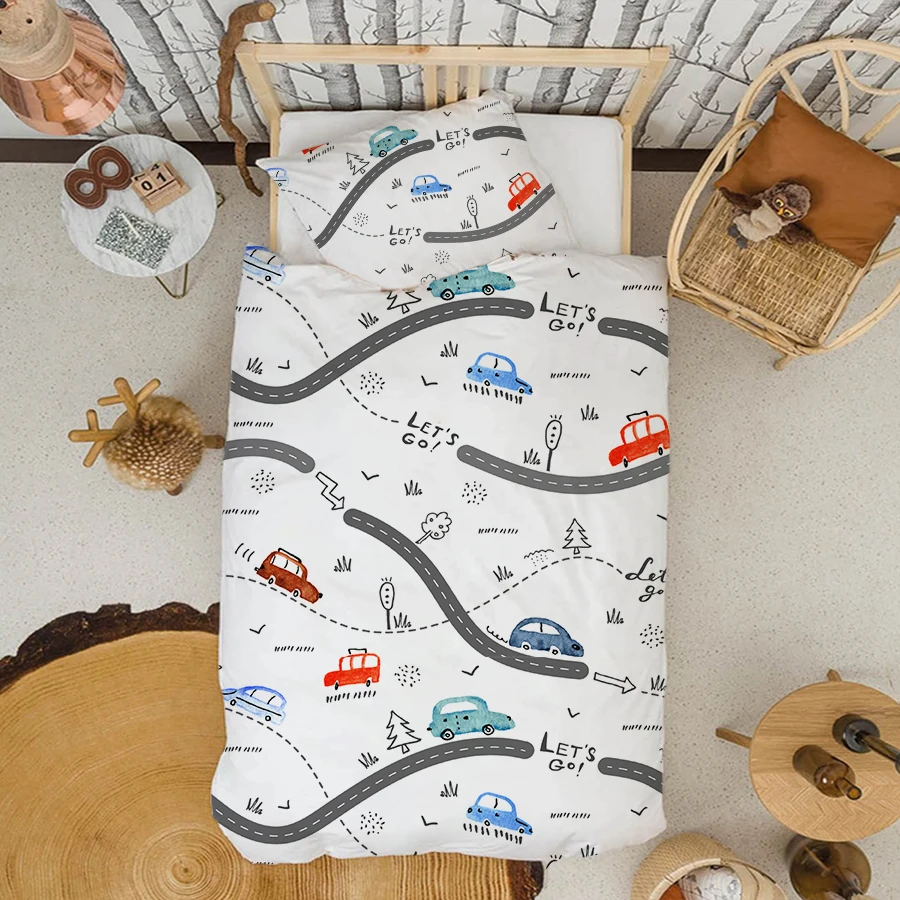 

Oentyo Child Travel Map Duvet Cover Kids Cute Cartoon Quilt Cover Car Bedspread For Bed 90 135 150 Microfiber Bed Cover