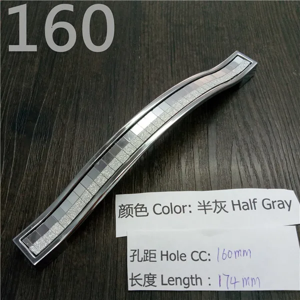 Half Gray CC 160mm Кристальная ручка с отверстием CC 96 мм/128 мм серебристо-цветная кристальная Мебельная ручка для шкафа Ручка для выдвижных ящиков дверная ручка кухонная ручка - Цвет: Half Gray CC 160mm