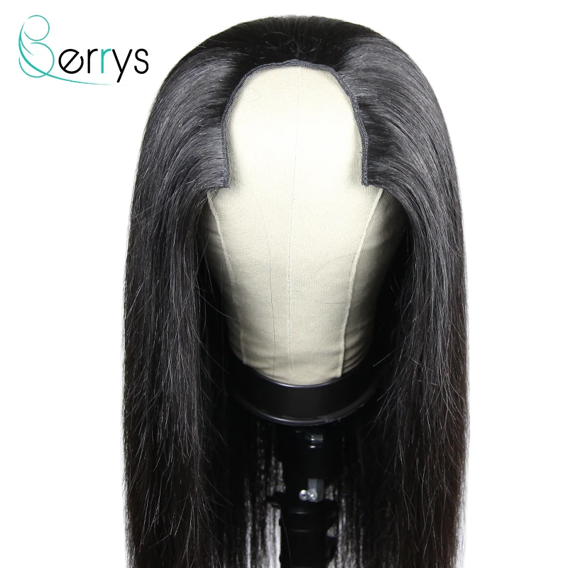 

Berryshair U Part Wig Human Hair 180 Density Glueless Hair Wigs 10A Brazilian Virgin Hair Straight Can Be Permed & Dye For Women