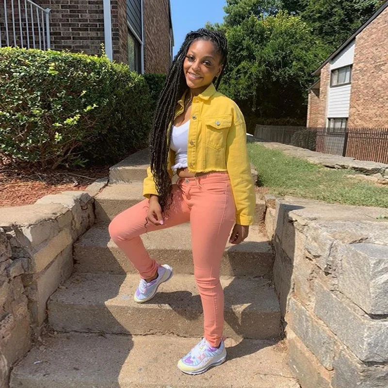 Женские модные тонкие однотонные Цвета джинсовая куртка Пальто Сезон весна