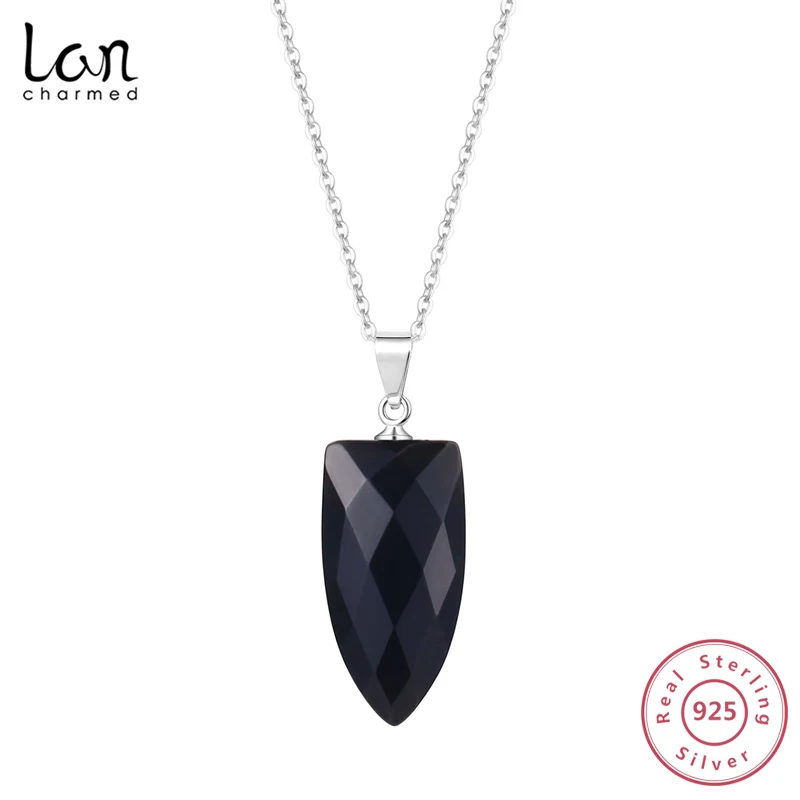 Lancharmed 925 пробы серебро натуральный камень обсидиан ожерелье кварцевый кристалл