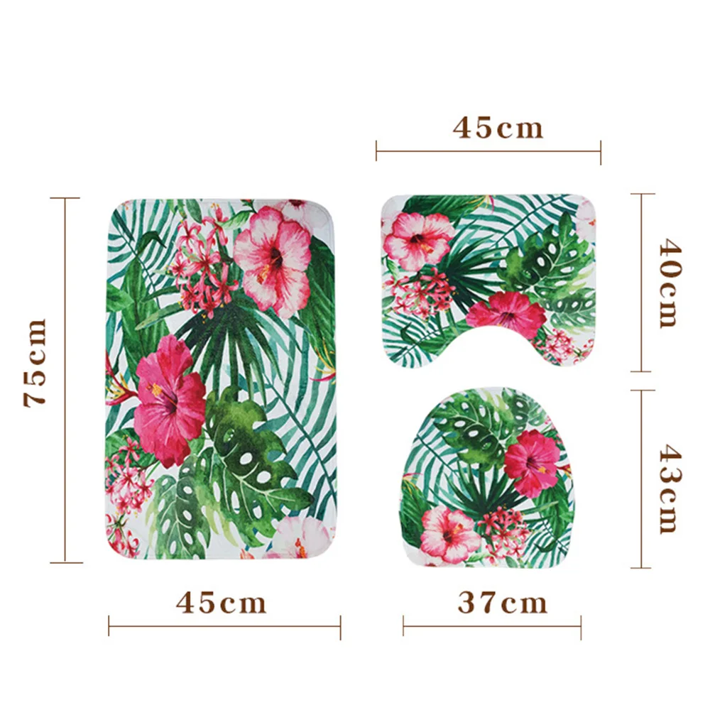 

3pcs Flannel Bathroom The phoenix feather Mat Set Hydrophilic Toilet Carpet Washable Kitchen Floor Rug Anti-Slip Shower Room Mat