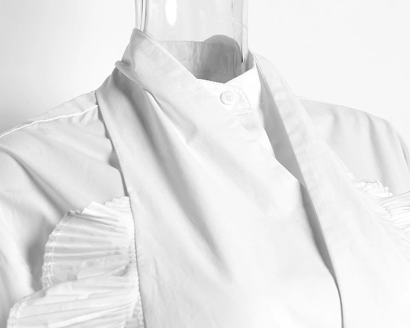 

Long Sleeve White Shirt Tops Female with Ruched Ruffle Craft Women Casual Blouse Shirts 2020 Autumn Fashion New