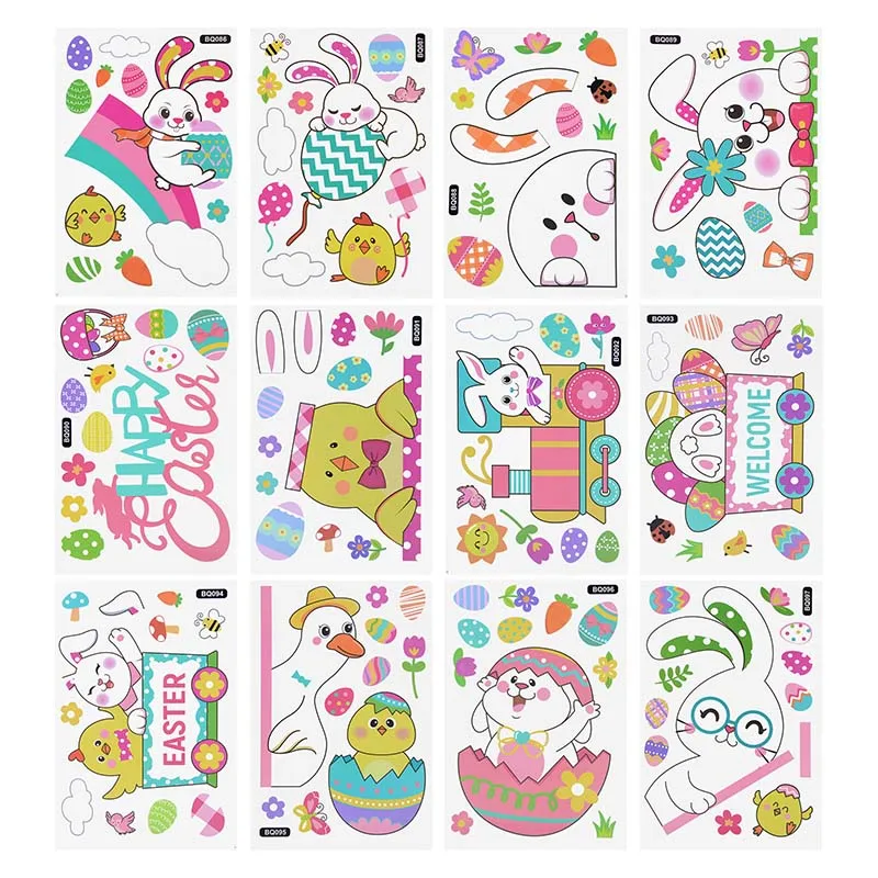 

1pcs Easter Window Color Sticker Cute Cartoon Bunny Egg Happy Easter Pattern Shopping Mall Window Glass DIY Party Wall Sticker