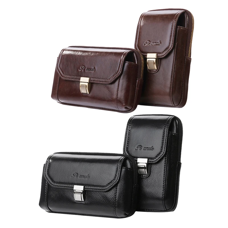 PI дядя кожаный пояс в стиле ретро сумка Для мужчин Мобильный телефон через плечо