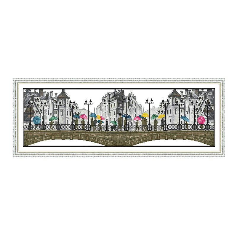 

Joy Sunday rain scenery cross stitch landscape pattern printed on canvas 11&14CT handmade cross stitch home decoration DIY kit