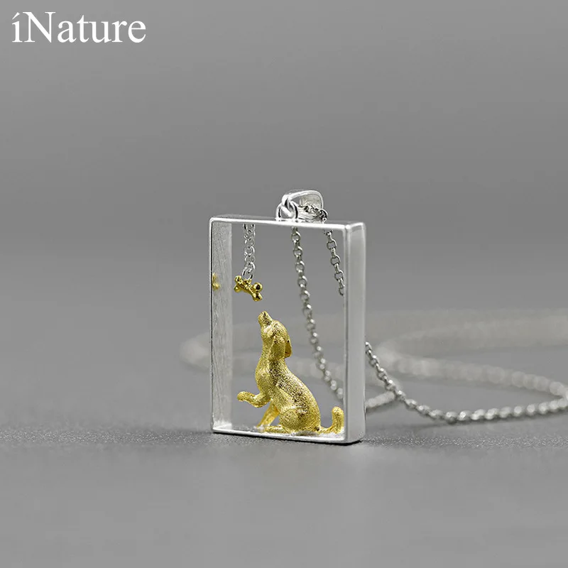 

INATURE 925 Sterling Silver Dog and Bone Shaped Pendant Necklace