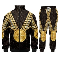 gold medal chain punk tracksuits sets winter autumn 2 piece suit hoodie 3d printed zip hip hop men jacket sweater pants jogger