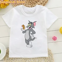 kawaii childrens clothing cute mouse and cat cartoon print tshirt girlsboys harajuku shirt kids clothes drop shipping tops