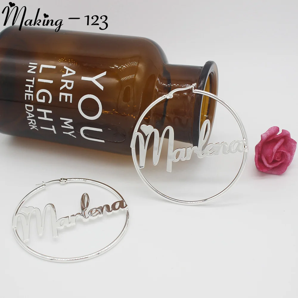

Making-123 Custom Earrings Personalize Name Stainless Steel Letter Earrings For Women 3 Color Custom Name Circle Name Earrings