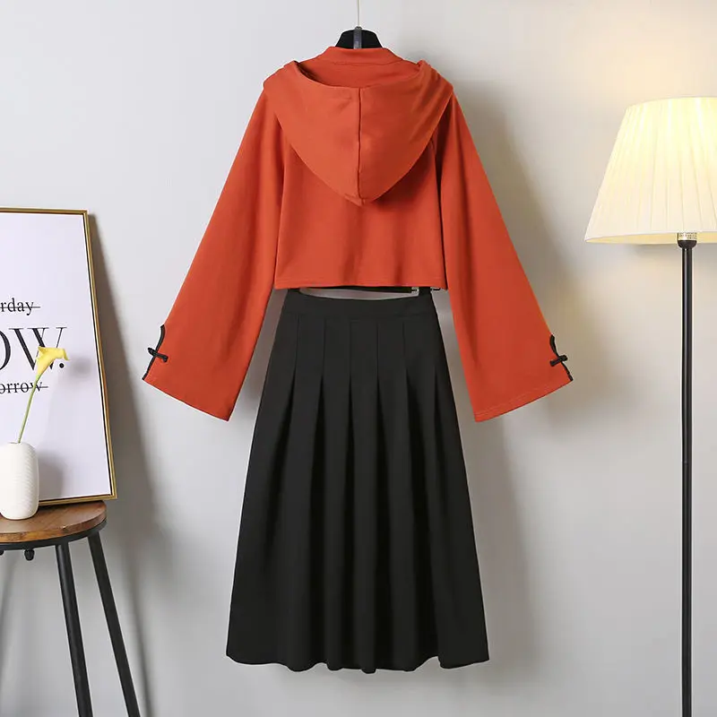 Women's Spring New Style Chinese Style Suit Sweatshirt + Long Skirt Two-piece Suit Hoodies Causal Ladies Clothing