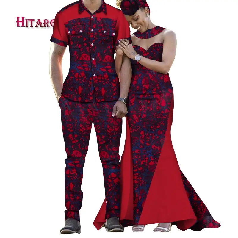 2020 одежда в африканском стиле Дашики пара Headscraf Русалка длинное платье Lover