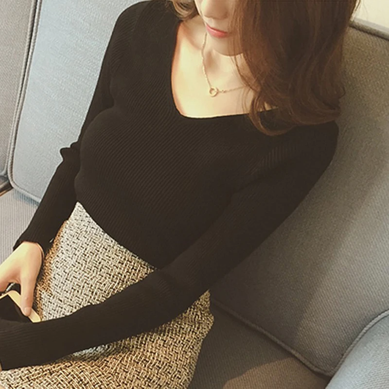 Трикотажные Модные женские свитера осень 2019 свитер с v-образным вырезом Зимние