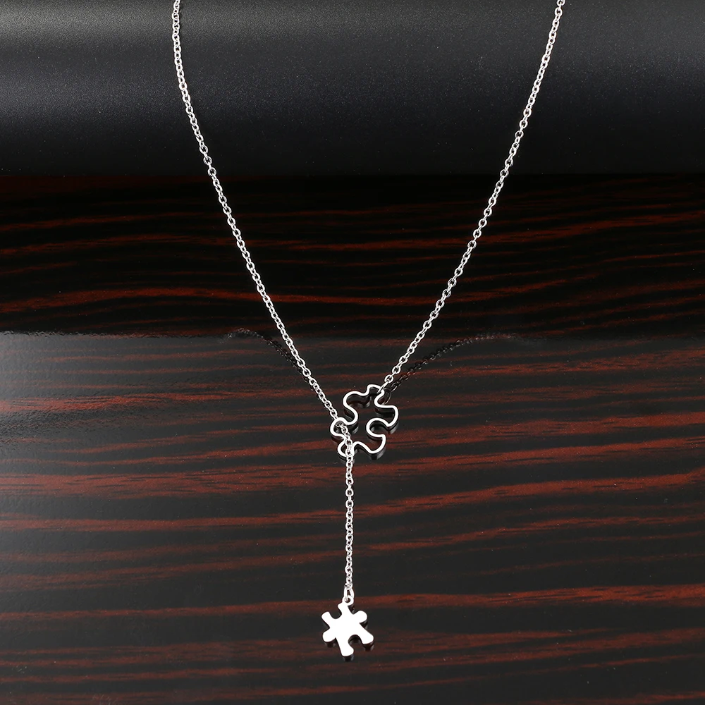 Ожерелья из нержавеющей стали простой пазл двойные аксессуары подвеска-цепочка