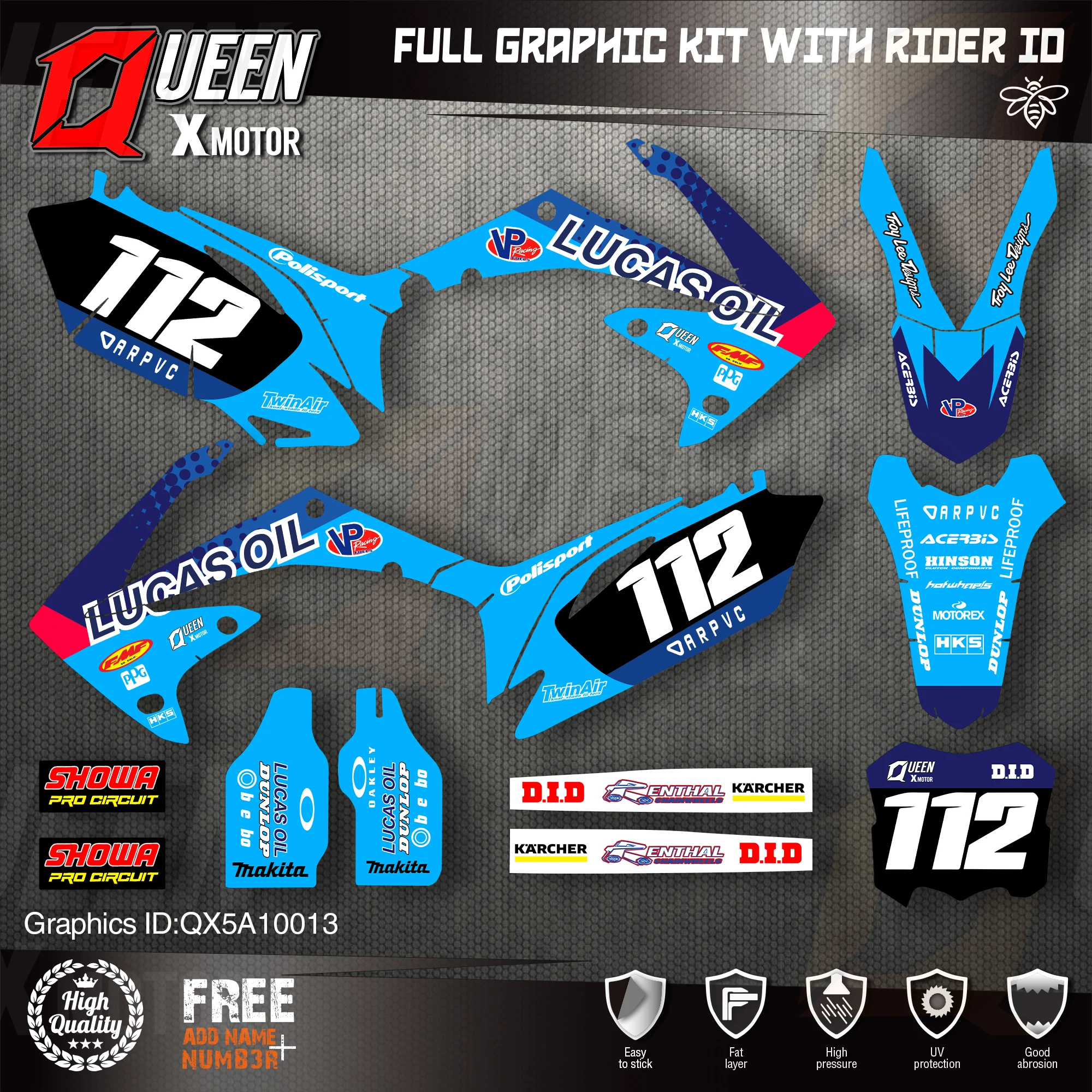 

QUEEN X MOTOR Custom Team Graphics Backgrounds Decals Stickers Kit For HONDA 2010 2011 2012 2013 CRF250R 2009-2012 CRF450R 013