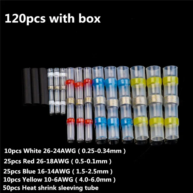 120pcs with box 250 шт Водонепроницаемый термоусадочный провод соединители припоя рукава быстро стыковые клеммы Электрический кабель паяльный терминал набор - Цвет: 120pcs with box