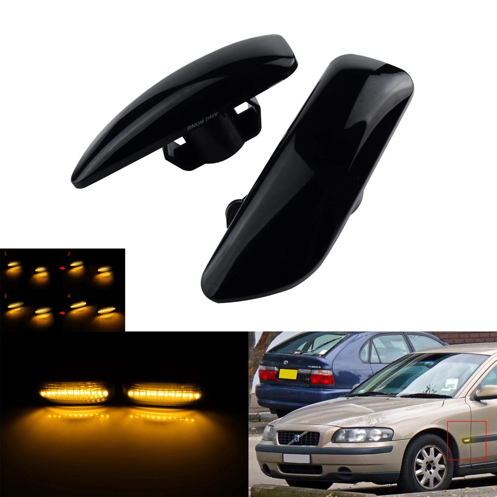 

Dynamic LED Side Indicator Repeater Light Amber For Volvo S60 S80 V70 XC70 XC90