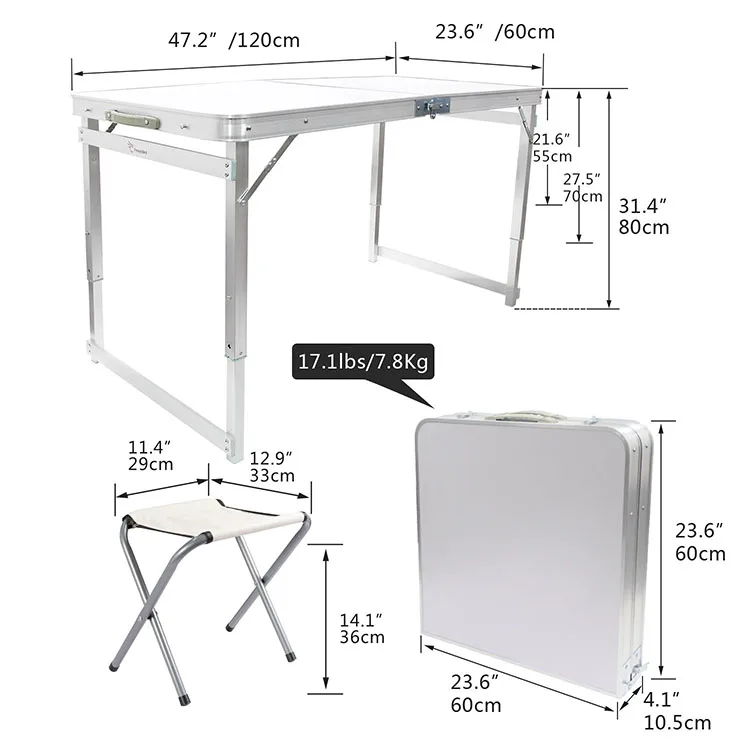 구매 야외 캠핑 테이블 의자 피크닉 테이블 알루미늄 합금 캠핑 테이블, 방수 초경량 내구성 휴대용 접이식 테이블 좌석