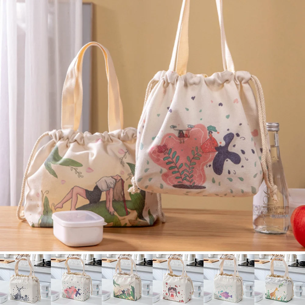 

Canvas Lunch Bag Lunch Box Thermal Insulated Tote Pouch Kids School Bento Portable Dinner Container Picnic Food Storage Bags