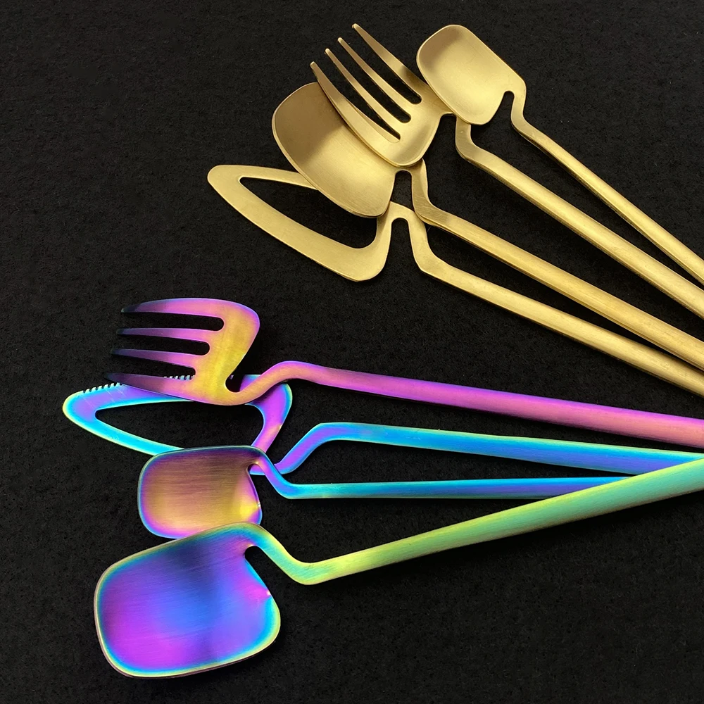 

24Pcs Black Matte Cutlery Set 304 Stainless Steel Dinnerware Set Knife Fork Spoon Dinner Set Kitchen Flatware Tableware Set