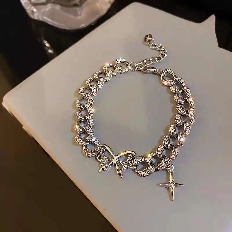 

Hollow butterfly rhinestone bracelets for women female fashion boho star chain charm bracelet on hande jewelry wholesale gifts