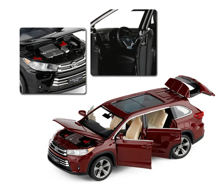 Изысканный 1:32 Toyota Highlander SUV модель из сплава, имитация литья под давлением звук и светильник, игрушка для мальчика в подарок