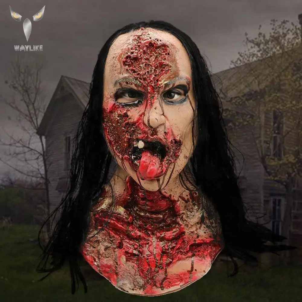 Halloween Realistic Latex Mask Halloween Party Horror Mask Bloody Scary Prop