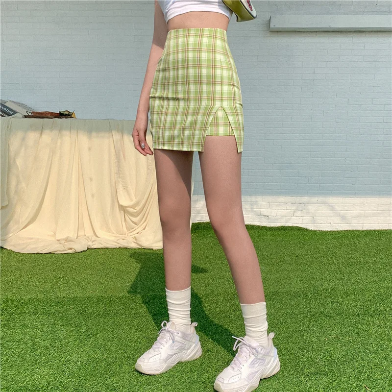 Женская клетчатая юбка с высокой талией винтажная мини для активного отдыха в