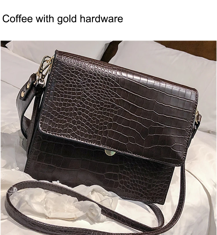 coffee gold metal Маленькие винтажные сумки в стиле ретро женские Сумки из искусственной кожи сумки-мессенджеры на застежке для девушек/женщин сумки через плечо из кожи аллигатора для женщин - Цвет: coffee gold metal