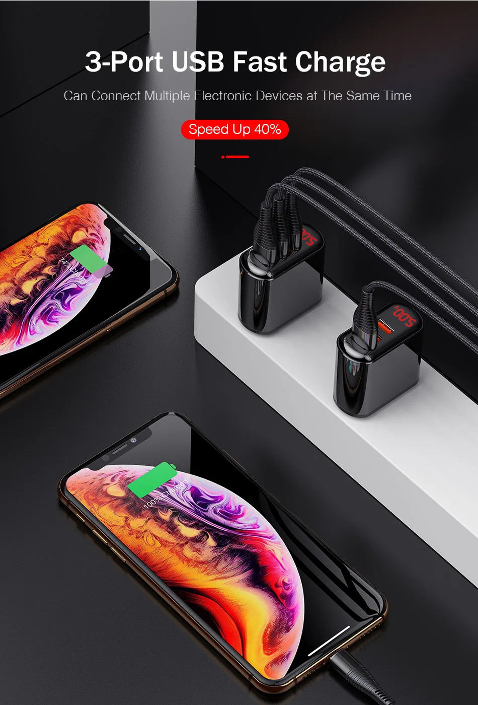 YKZ Quick 3,0 3 USB зарядное устройство светодиодный дисплей 3.4A быстрое зарядное устройство настенное зарядное устройство для iPhone samsung Xiaomi 18 Вт ЕС смартфон зарядное устройство s