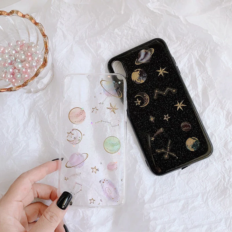 Модный Блестящий чехол со звездами и Луной для телефона iphone 11 Pro max прозрачная