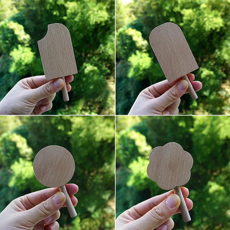 Creative Wooden Ice Cream Toy Natural Painted Graffiti Unfinished Beech Wood Children's Goods Toy Family Dolls Home Decoration images - 6