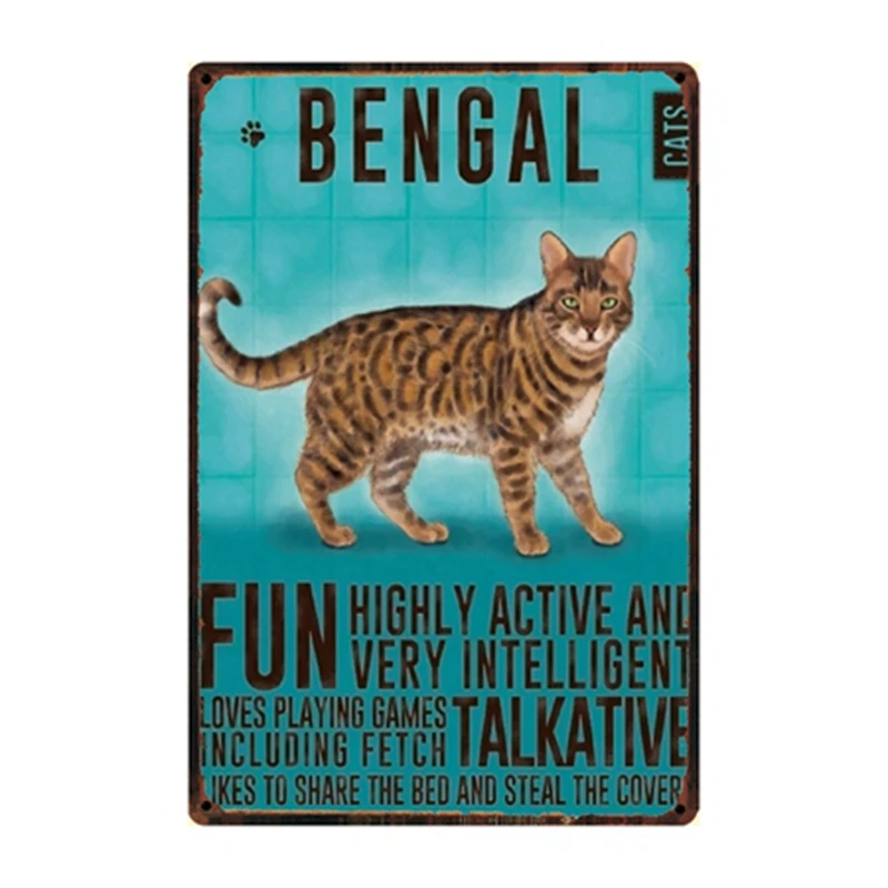 

Bengal Cat Metal Sign Tin Poster Home Decor Bar Wall Art Painting Farmhouse Home Decor Metal Sign