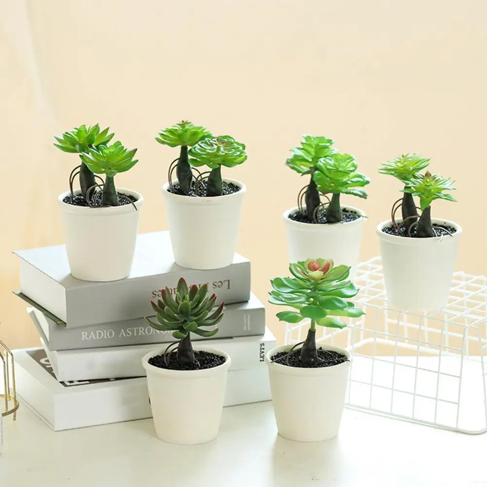 

rtificial Bonsai Plant Natural Vivid Plastic Mini Fake Succulent Plant with Vase Plastic Succulents Potted able Decor Indoor