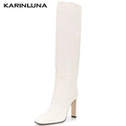 Женские сапоги с квадратным носком Karinluna, высокие сапоги до колена, на высоком каблуке, 4 цвета, 2020