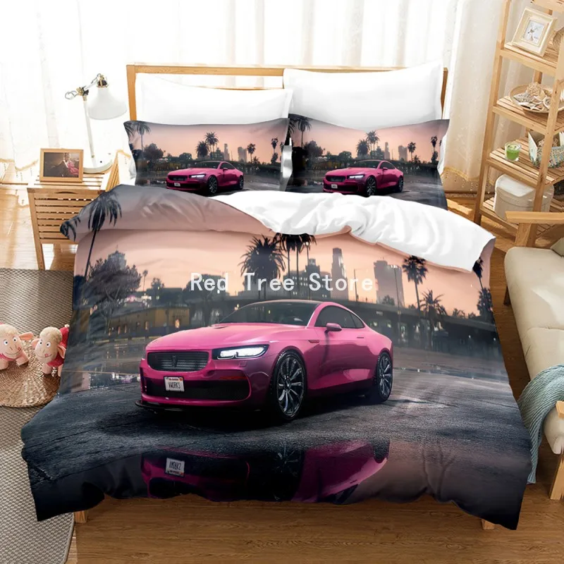 

Pink Sports Car 2/3pcs Bedding Set 3D Racing Vehicle Duvet Cover Sets Quilt Pillowcase Single Double King Size Gift For Kids Boy