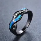 Классическое черное кольцо в форме Креста с голубым огненным опалом модное Трендовое волнистое кольцо женские ювелирные изделия