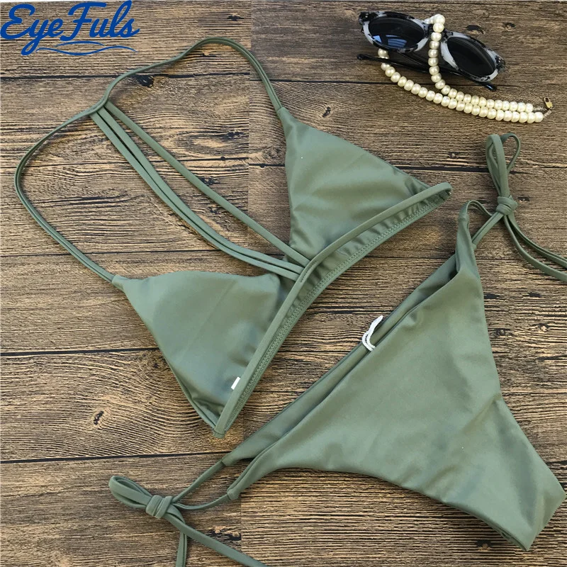 

New Sexy Bikini Women's Swimsuit green Low Waist Swimwear Push Up Two-Piece Bathing Suit Beachwear